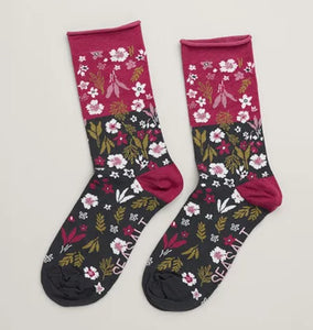 Seasalt Women's Arty Socks - Veg Patch Floral Coal