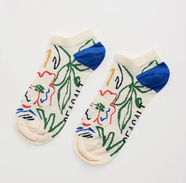 Seasalt Bamboo Arty Trainer Socks - Painters Garden Chalk Mix