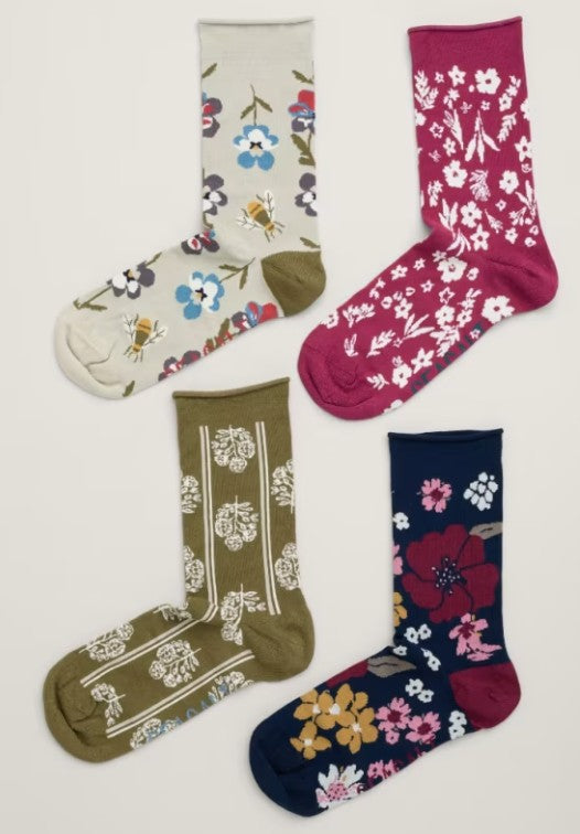 Seasalt Box of 4 Pairs of Socks - Fair Rose Mix