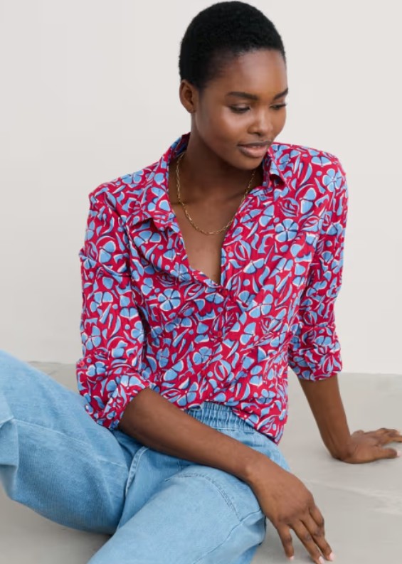 Seasalt Cornwall Larissa Shirt - Collaged Floral Scarlet