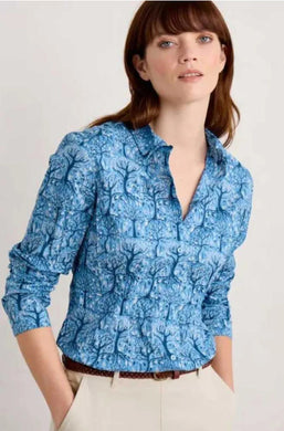 Seasalt of Cornwall Larissa Long sleeve cotton shirt in blue print.  Slim fit.