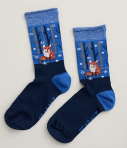 Seasalt Snowy Scenes Socks - Snow Step Maritime