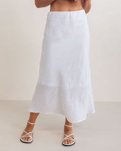 See Saw Linen Bias Slip Skirt - White