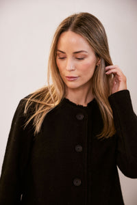 See Saw Boiled Wool Fringe Trim Jacket - Black