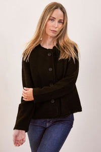 See Saw Boiled Wool Fringe Trim Jacket - Black