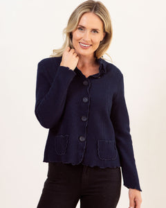 See Saw Boiled Wool Ruffle Trim Jacket - Navy