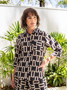 See Saw Cotton 3/4 Sleeve Shirt - Geo Print