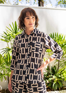 See Saw Cotton 3/4 Sleeve Shirt - Geo Print