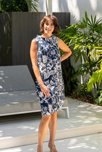 Load image into Gallery viewer, See Saw Linen Cowl Neck Dress - Navy Vine Print

