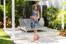 Load image into Gallery viewer, See Saw Linen Cowl Neck Dress - Navy Vine Print
