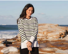Load image into Gallery viewer, See Saw Merino Wool Stripe Jumper - Khaki/Cream/Navy
