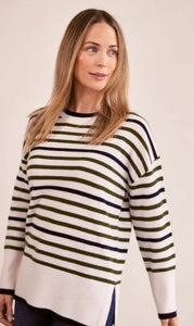 See Saw Merino Wool Stripe Jumper - Khaki/Cream/Navy