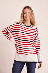 See Saw Merino Wool Stripe Jumper - Navy/Cream/Red