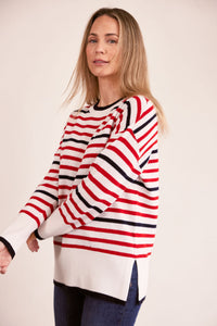 See Saw Merino Wool Stripe Jumper - Navy/Cream/Red