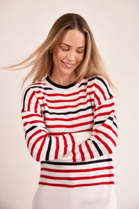 See Saw Merino Wool Stripe Jumper - Navy/Cream/Red