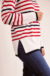 See Saw Merino Wool Stripe Jumper - Navy/Cream/Red