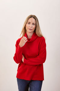 See Saw Merino Wool Roll Neck Jumper - Red