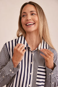 See Saw Cotton 2 Way Stripe Shirt - Navy/White