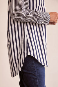 See Saw Cotton 2 Way Stripe Shirt - Navy/White