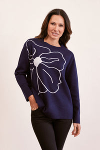See Saw wool blend Floral Design Jumper - Navy