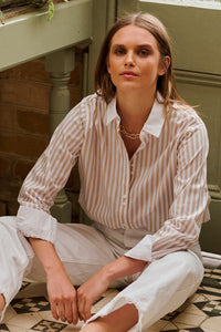 Shirt Women: Shirty Bianca Classic Banker Shirt - Stone Stripe