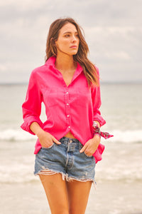 Shirty Girlfriend Linen Shirt - Raspberry