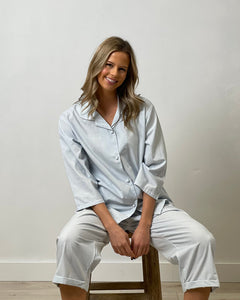 Cotton Pyjamas 3/4 Set - Pale Blue Pin Stripe