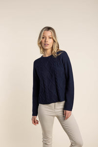 Two T's 100% Cotton Cable Jumper - Navy