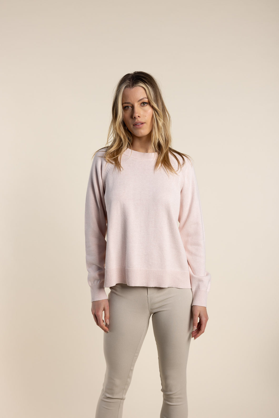 Two T's Crew Neck Sweater - Pale Pink