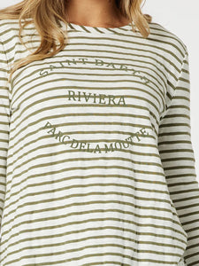 Threadz Riviera L/S Tee - Khaki/White