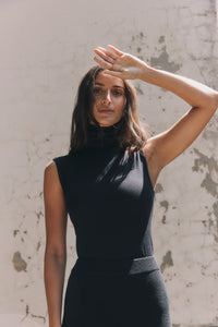 Toorallie Sleeveless Roll Neck Top - Black
