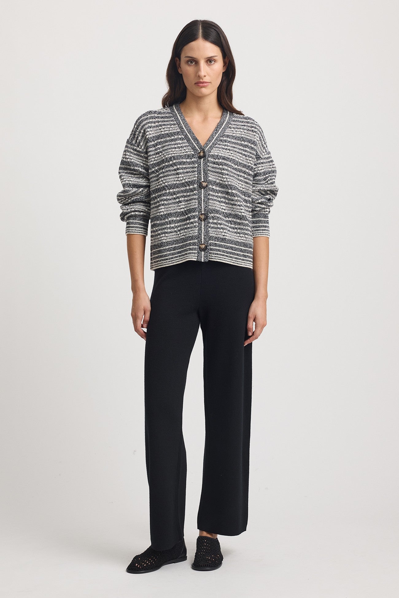 Toorallie Merino Wool Diamond Cable Cardigan - Black & White 
