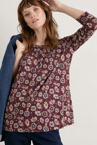 Seasalt Cornwall Tranquility Top - Poppy Tapestry Merlot