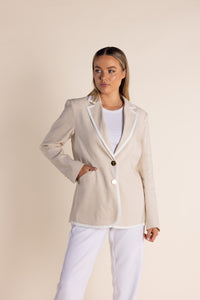 Two T's Linen Blend Blazer - Natural & White Trim