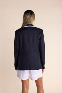 Two T's Linen Blend Blazer - Navy & White Trim