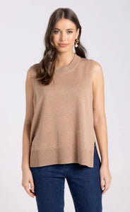 Two T's Merino/Cotton knit Vest - Camel