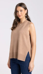 Two T's Merino/Cotton knit Vest - Camel