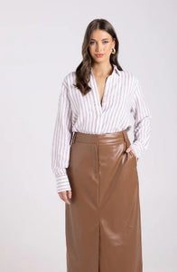 Two T's Stripe Shirt - Camel/White
