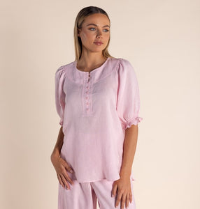 Two T's Linen Yoke Blouse - Pink Rose