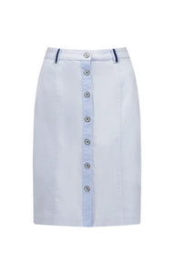 Vassalli Knee Length Skirt with Contrast Buttons - Sky Blue
