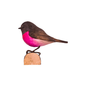 Hand Carved Deco Bird - Pink Robin