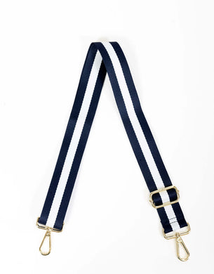 Detachable & adjustable bag straps in navy and white stripe. Made from cotton and 3.8cm wide.
