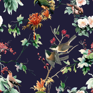 Cotton Nightie - Botanical Birds Navy