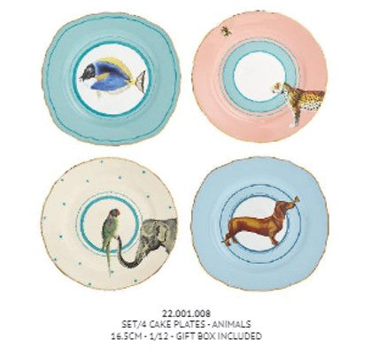 Yvonne Ellen Cake Plate Set of 4  - Dog, Fish, Elephant, Cheetah