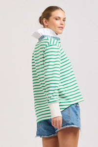 Est1971 Rugby Frill Collar Sweatshirt - Green Stripe