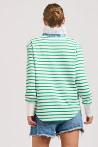 Est1971 Rugby Frill Collar Sweatshirt - Green Stripe