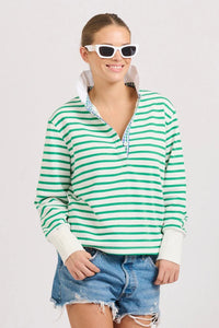 Est1971 Rugby Frill Collar Sweatshirt - Green Stripe