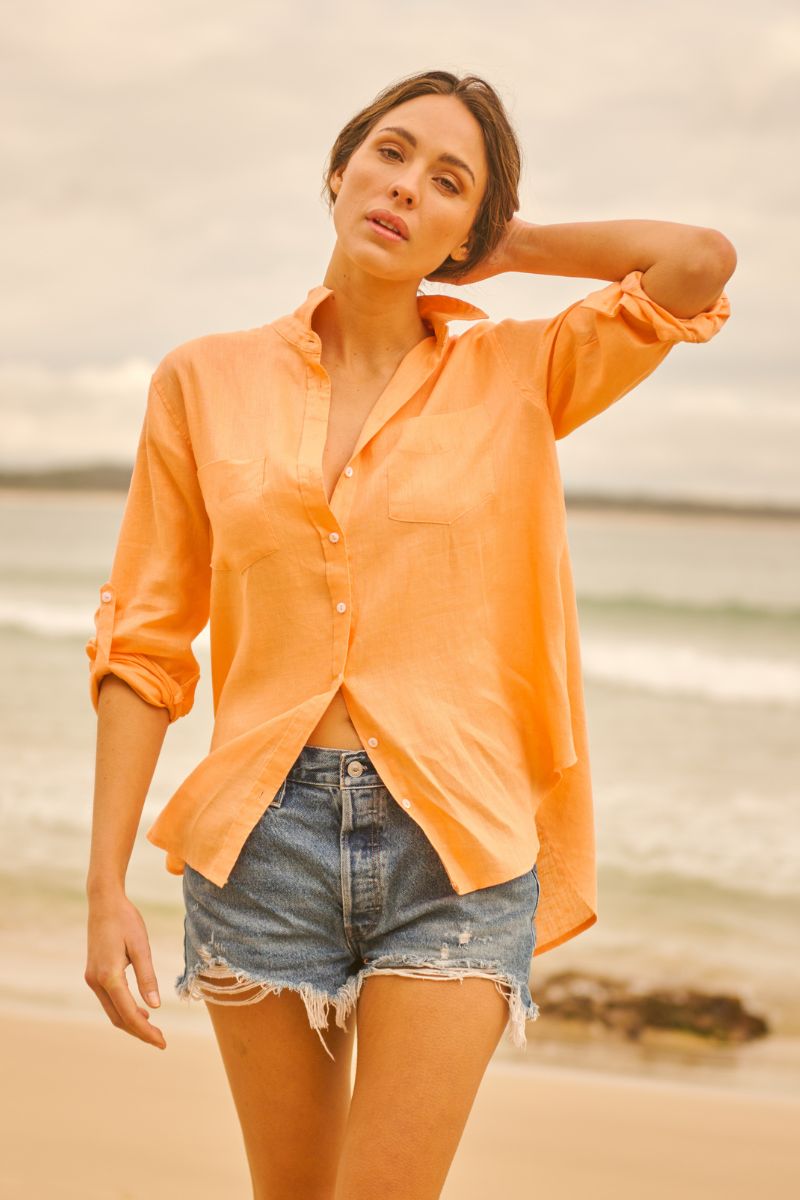 Shirty Girlfriend Linen Shirt - Melon