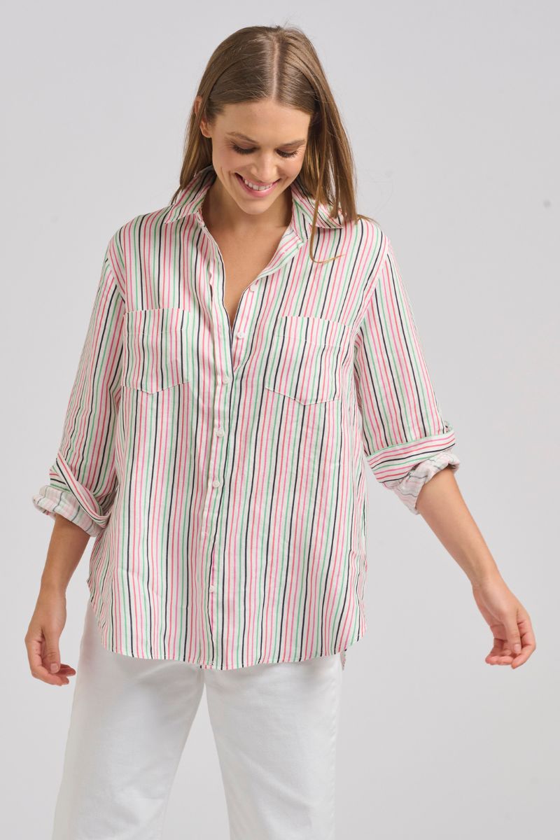 Shirty Girlfriend Linen Shirt - Combo Stripe