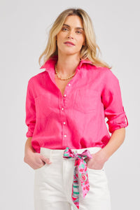 Shirty Girlfriend Linen Shirt - Raspberry